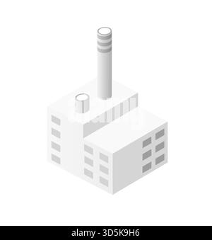 Minimalist isometric illustration of a factory building with chimneys, depicting industrial manufacturing and technological production Stock Vector