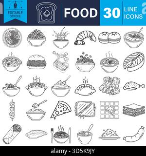 Diverse food line icons collection for culinary themes and menus Vector Stock Vector