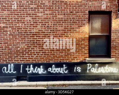 Pro-Palestinian slogan on a house, Montreal, Canada Stock Photo