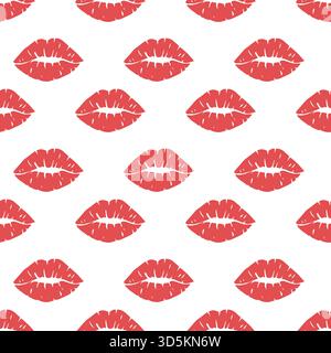 Seamless Valentines Day Kiss Lips Pattern in Bold Romantic Style Stock Vector