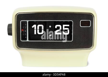 Vintage flip alarm clock on white background Stock Photo