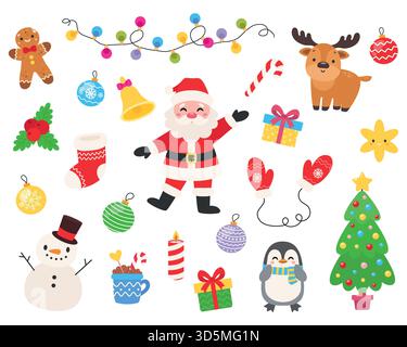 Collection of Christmas elements. Isolated background. Flat-style vector illustration. Stock Vector