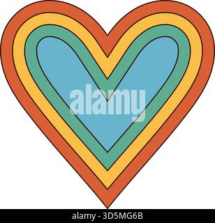 Vector retro groovy outline heart with face isolated on white ...