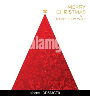 Merry Christmas tree and Happy New Year greeting card, posters, holiday covers. Xmas Design with beautiful sparkles style on red background. Christmas Stock Vector