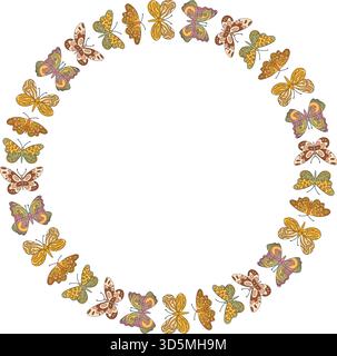 Groovy Retro Butterfly Circle Border Pattern Stock Vector