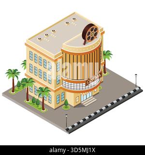 A vector illustration of Isometric of a Cinema or Movie Theater Stock Vector
