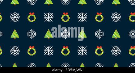 Christmas Tree Pixel Seamless Pattern Stock Vector