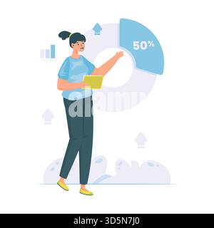 Woman with pie chart presentation report vector illustration Stock Vector