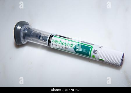 boston tirzepatide injections Boston, USA. 16th Nov, 2025. A box containing Zepbound (tirzepatide)  injection pens in Boston, MA on November 16, 2025. GLP-1 drugs, like  Zepbound, have become increasingly popular as a way to lose