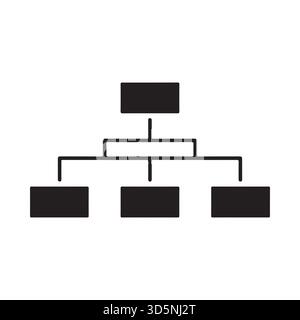 A minimalist, black and white icon representing a hierarchical organizational structure with a top node and three branching sub-nodes. Stock Vector
