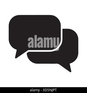 A simple, bold black icon featuring two overlapping speech bubbles, symbolizing communication, dialogue, and discussion. Stock Vector