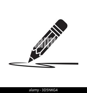 A simple black icon of a pencil drawing a line and a partial circle on a plain white background. The pencil is angled. Stock Vector