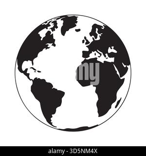 A graphic representation of the Earth in black and white, highlighting the shapes of continents against a white background. Stock Vector