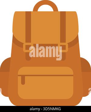 A structured brown backpack with flap top front pocket and adjustable shoulder straps suited for daily commuting or travel Stock Vector