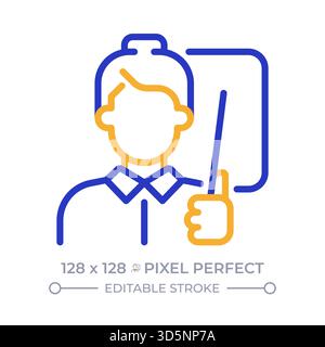 Teacher portrait pixel perfect two color line icon Stock Vector