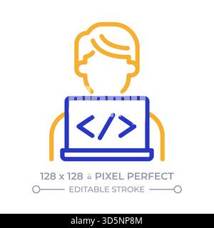 Programmer pixel perfect two color line icon Stock Vector