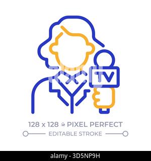 Journalist pixel perfect two color line icon Stock Vector
