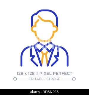 Male office worker pixel perfect two color line icon Stock Vector
