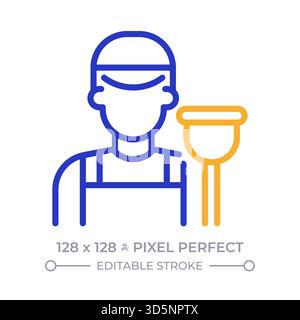 Plumber pixel perfect two color line icon Stock Vector