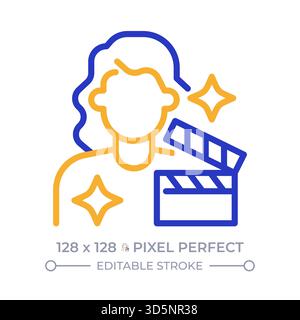 Female actor pixel perfect two color line icon Stock Vector