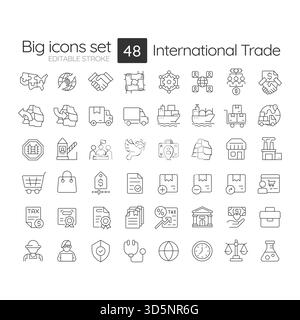International trade line icons set Stock Vector