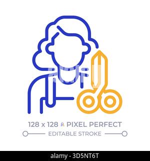 Female hairdresser pixel perfect two color line icon Stock Vector