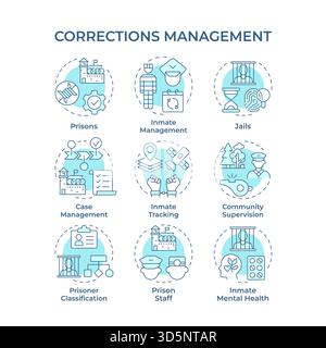 Corrections management soft blue concept icons Stock Vector