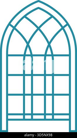 A tall gothic style arched window frame with divided panes drawn in soft blue lines suitable for architectural motifs Stock Vector