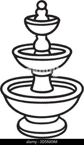 A multi tiered decorative fountain with stacked bowls and central finials drawn in bold outlines for courtyard scenes Stock Vector