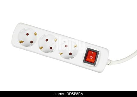 white electrical outlet with red switch isolated on white Stock Photo