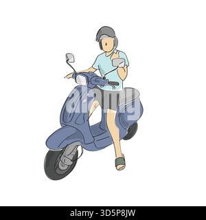 man with helmet showing thumb up on his motorcycle illustration vector hand drawn with black lines Stock Vector