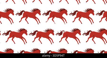A pattern of energetic red horses is displayed on a clean white background. Each horse appears to be galloping, showcasing strength and movement in th Stock Vector