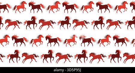 Colorful horses in various poses create a lively pattern against a clean white background, suitable for textiles or wallpaper designs. The energetic m Stock Vector