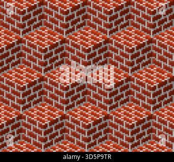 Seamless pixel background with red bricks. Stock Vector