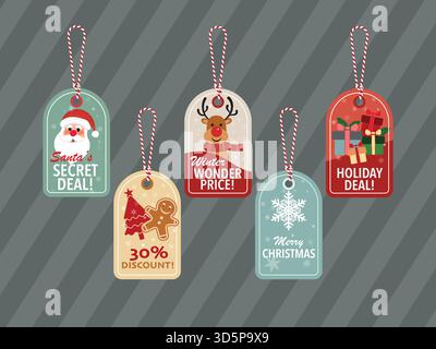 Printable decorative christmas promotionsl gift price tags set Stock Vector
