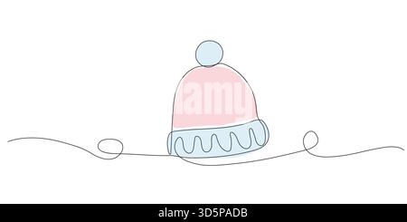 Continuous line drawing of warm hat. One line drawing background. Vector illustration. Single line warm hat icon Stock Vector