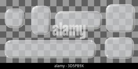 3d Y2K White Glass Frames UI UX elements. Vector set of Translucent geometric billboards for decoration and covering. Modern and sleek design suitable for websites and user interfaces. Stock Vector