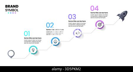 Infographic template with icons and 4 options or steps. Rocket. Can be used for workflow layout, diagram, banner, webdesign. Vector illustration Stock Vector