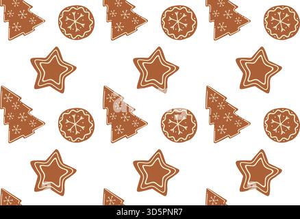 Seamless pattern. Cute Christmas gingerbread cookies, delicious round cookies. Festive hand-drawn ornament. Perfect for greeting cards, posters, nurse Stock Vector