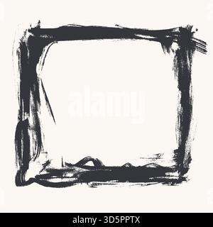 Brush Stroke Square Frame Design. Black Paint Rectangular Frame. Bold Grunge Brush Frame on White Background Stock Vector