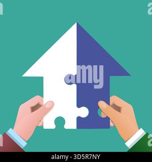 Human hands merge arrow puzzle Stock Vector