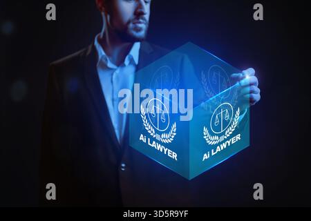 Digital lawyer concept showcasing AI technology in a modern setting Stock Photo