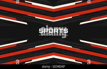 Black modern futuristic abstract sports background with red, white and gray arrows and angles. Vector illustration Stock Vector
