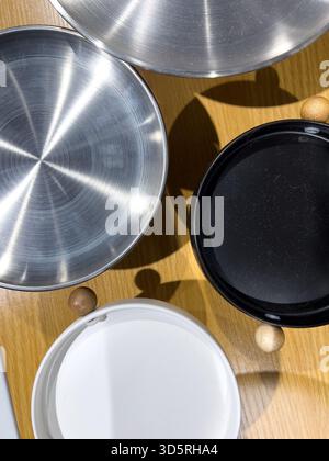 BUkit Bintang, Kuala Lumpur, Malaysia - Nov 17, 2025 - Top View of Minimalist Kitchen Container Lids Stock Photo