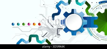 Stylized view of gears integrated with microcircuits. Concept of combining mechanics and electronics. Stock Vector