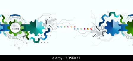 Stylized view of gears integrated with microcircuits. Concept of combining mechanics and electronics. Stock Vector