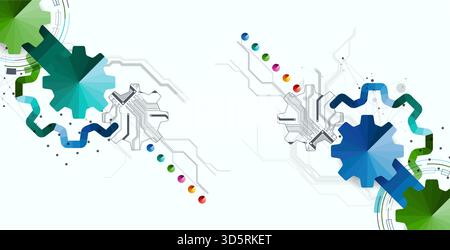 Stylized view of gears integrated with microcircuits. Concept of combining mechanics and electronics. Stock Vector