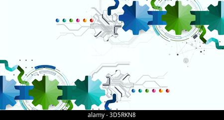 Stylized view of gears integrated with microcircuits. Concept of combining mechanics and electronics. Stock Vector