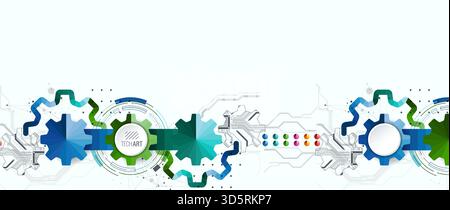 Stylized view of gears integrated with microcircuits. Concept of combining mechanics and electronics. Stock Vector