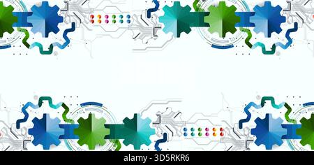 Stylized view of gears integrated with microcircuits. Concept of combining mechanics and electronics. Stock Vector